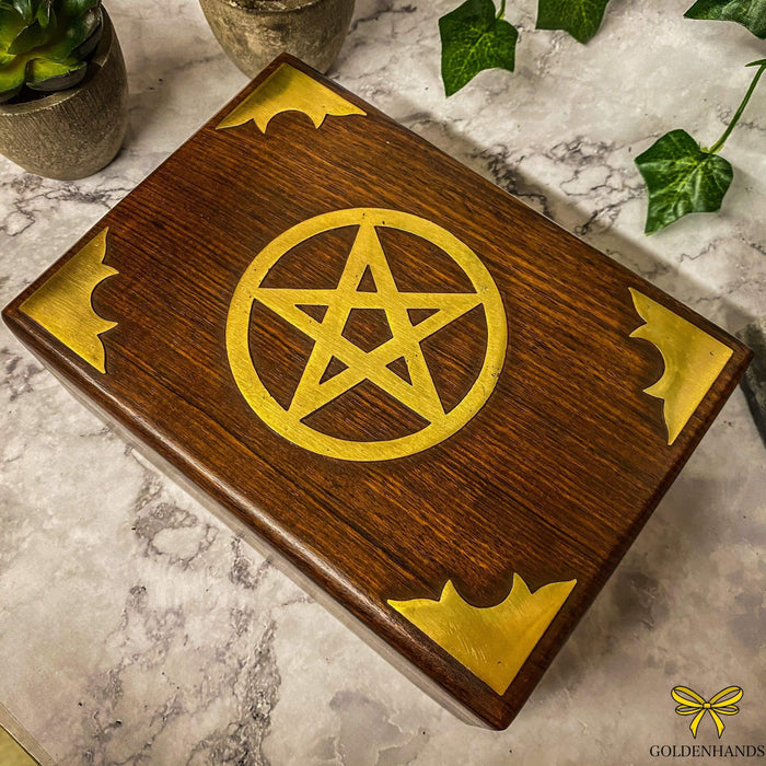 Verma Enterprises Trinket Box Pentagram Wooden Box with Brass Inlay 167