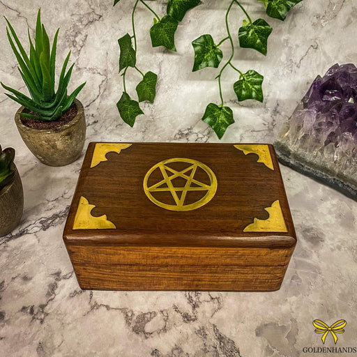 Verma Enterprises Trinket Box Pentagram Wooden Box With Brass Inlay NA-175