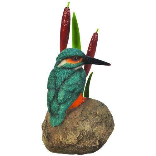 Vivid Arts Ornament Kingfisher On a Stone With Bulrush Home or Garden Decoration MW-SC07-F