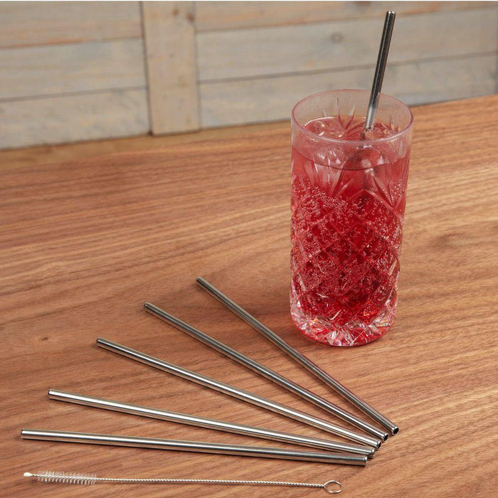 Widdop and Co. Drinking Straw Set Of 6 Steel Drinking Straws and Cleaning Brush HM1978