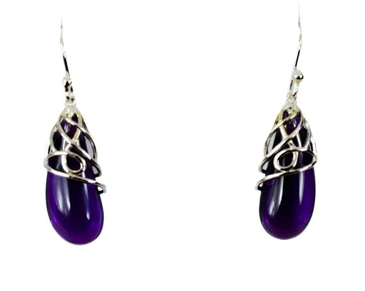 Zilver Designs Silver Jewellery Amethyst Free Form Wire Wrap Solid 925 Sterling Silver Hook Earrings E4470