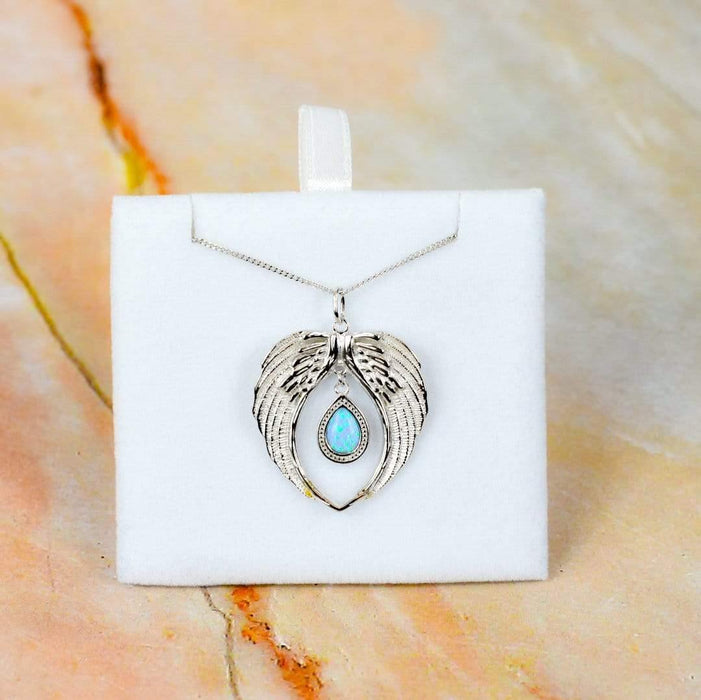 Zilver Designs Silver Jewellery Angel Wing with Blue Opal Solid 925 Sterling Silver Pendant SP4264