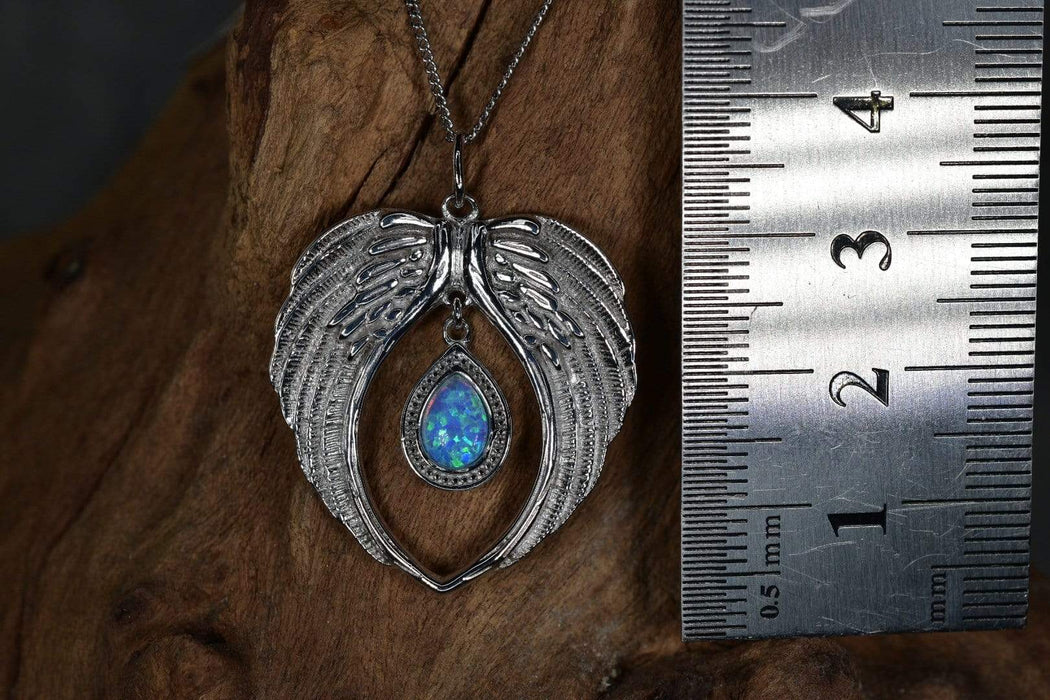 Zilver Designs Silver Jewellery Angel Wing with Blue Opal Solid 925 Sterling Silver Pendant SP4264