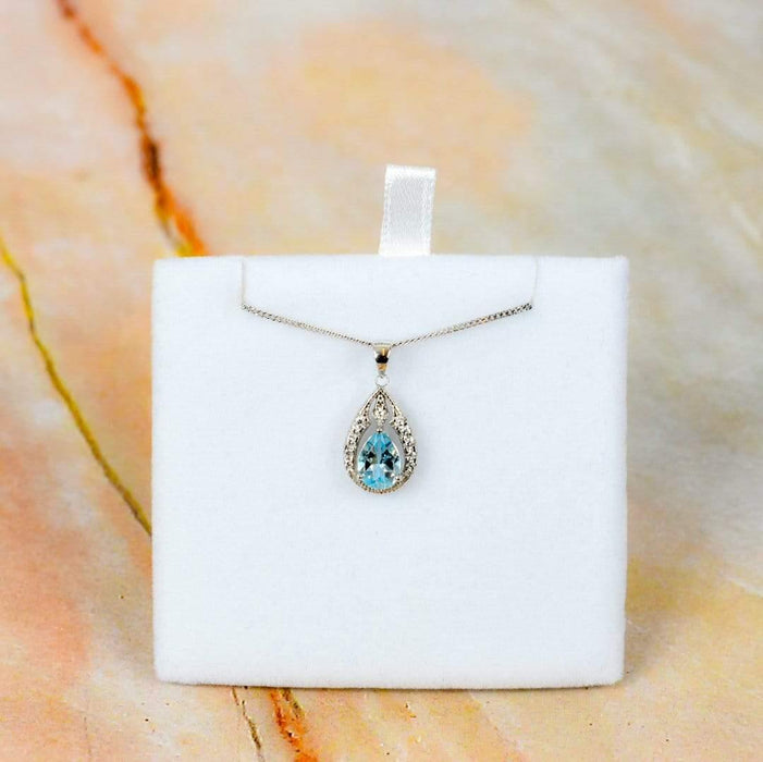Zilver Designs Silver Jewellery Blue Topaz Bindi Style Drop Crystal Cubic Zirconia Surround Solid 925 Sterling Silver Pendant SP4379