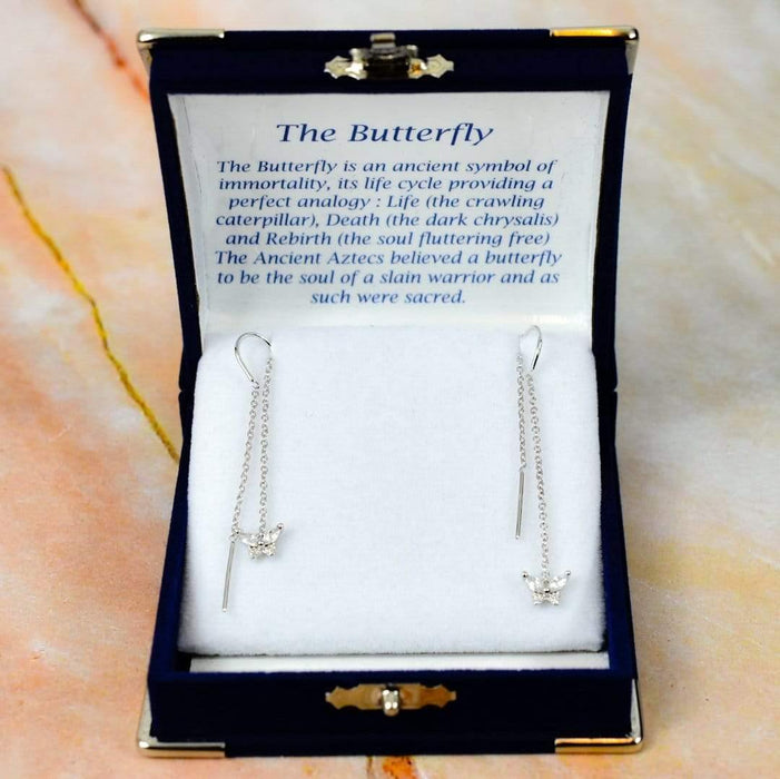 Zilver Designs Silver Jewellery Butterfly Crystal Cubic Zirconia Solid 925 Sterling Silver Pull Thru Earrings SE4410