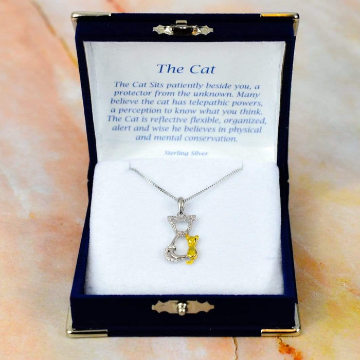 Zilver Designs Silver Jewellery Cat 18 Karat Gold Plate Detail with Crystal Cubic Zirconia Solid 925 Sterling Silver Pendant SP4412