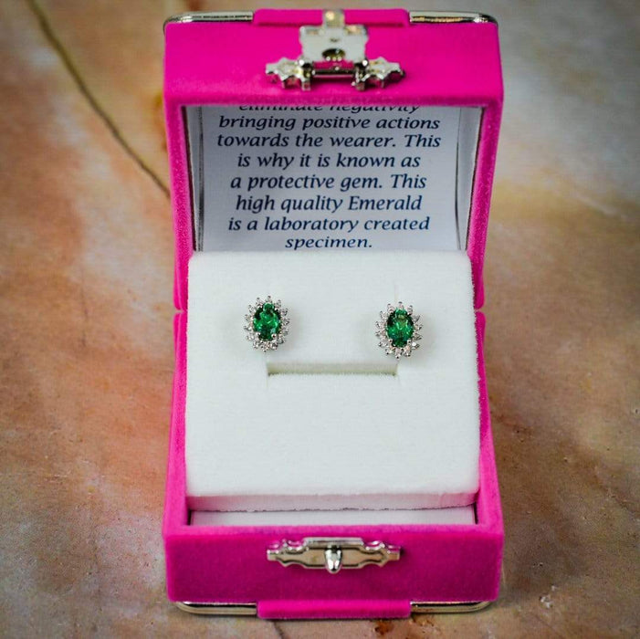 Zilver Designs Silver Jewellery Emerald Oval Solid 925 Sterling Silver Stud Earrings SE1856