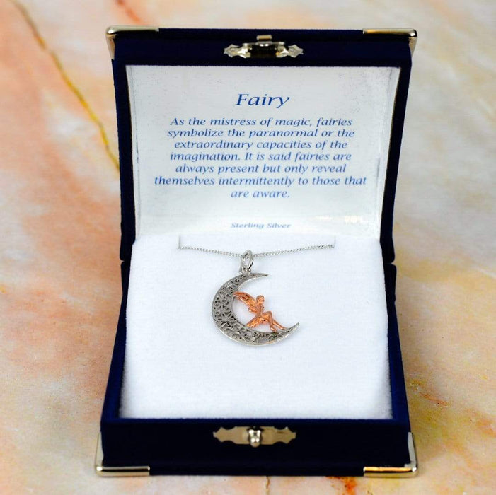 Zilver Designs Silver Jewellery Fairy on Half Moon Rose Gold Plated Solid 925 Sterling Silver Pendant SP4263