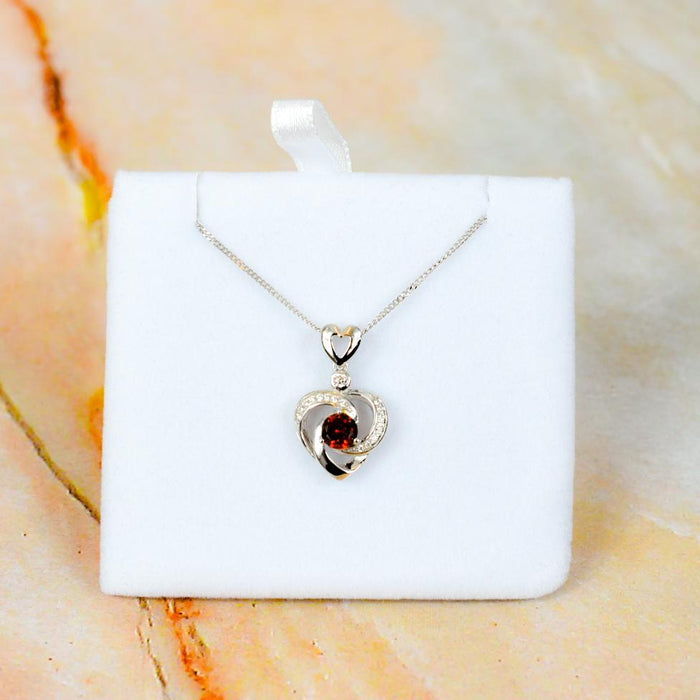 Zilver Designs Silver Jewellery Garnet with CZ Heart Solid 925 Sterling Silver Pendant SP4292