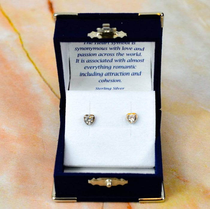 Zilver Designs Silver Jewellery Heart Crystal Cubic Zirconia Solid 925 Sterling Silver Stud Earrings E4352