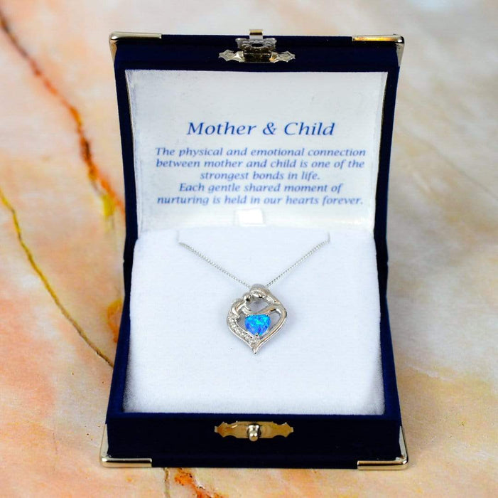 Zilver Designs Silver Jewellery Mother and Child with Blue Opal Solid 925 Sterling Silver Pendant SP4300
