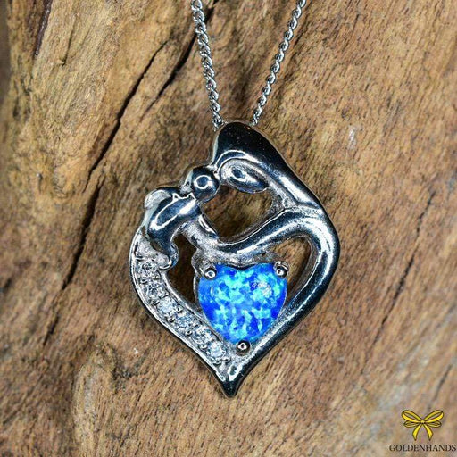 Zilver Designs Silver Jewellery Mother and Child with Blue Opal Solid 925 Sterling Silver Pendant SP4300
