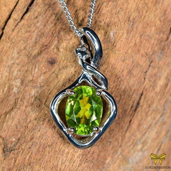Zilver Designs Silver Jewellery Peridot Oval Set With Twist Style Setting Solid 925 Sterling Silver Pendant P4173