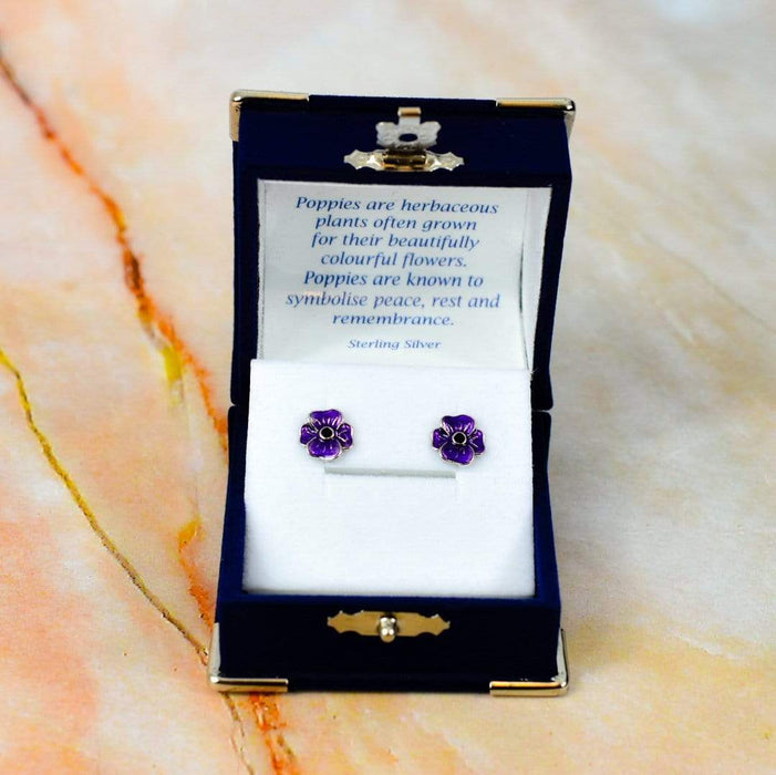 Zilver Designs Silver Jewellery Purple Enamel Poppy Solid 925 Sterling Silver Stud Earrings SE4453