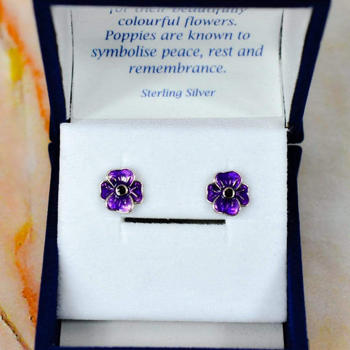 Zilver Designs Silver Jewellery Purple Enamel Poppy Solid 925 Sterling Silver Stud Earrings SE4453