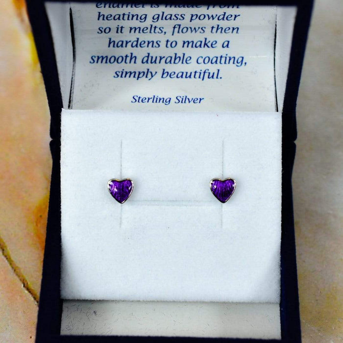 Zilver Designs Silver Jewellery Purple heart Enamel Solid 925 Sterling Silver Stud Earrings SE4127