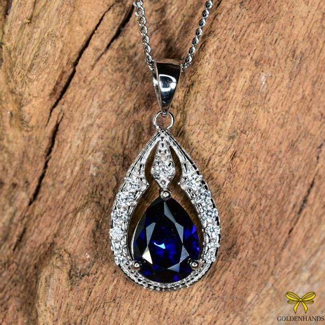 Zilver Designs Silver Jewellery Sapphire Bindi Style Crystal Cubic Zirconia Surround Solid 925 Sterling Silver Pendant SP4378