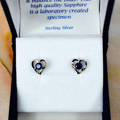 Zilver Designs Silver Jewellery Sapphire in Heart Solid 925 Sterling Silver Stud Earrings SE4294
