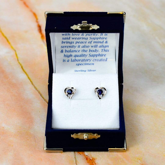 Zilver Designs Silver Jewellery Sapphire in Heart Solid 925 Sterling Silver Stud Earrings SE4294