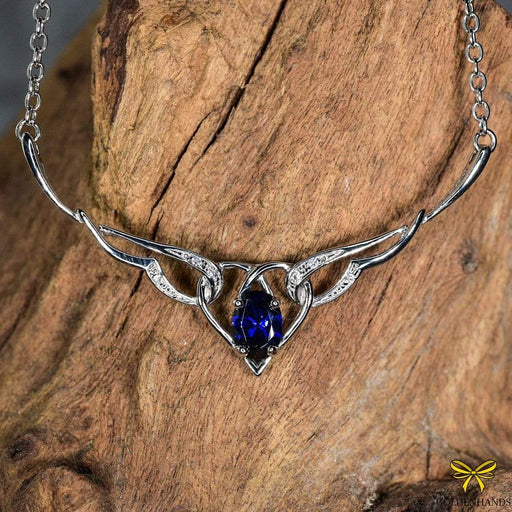 Zilver Designs Silver Jewellery Sapphire Pear and Cubic Zirconia Solid 925 Sterling Silver Necklace SN4220