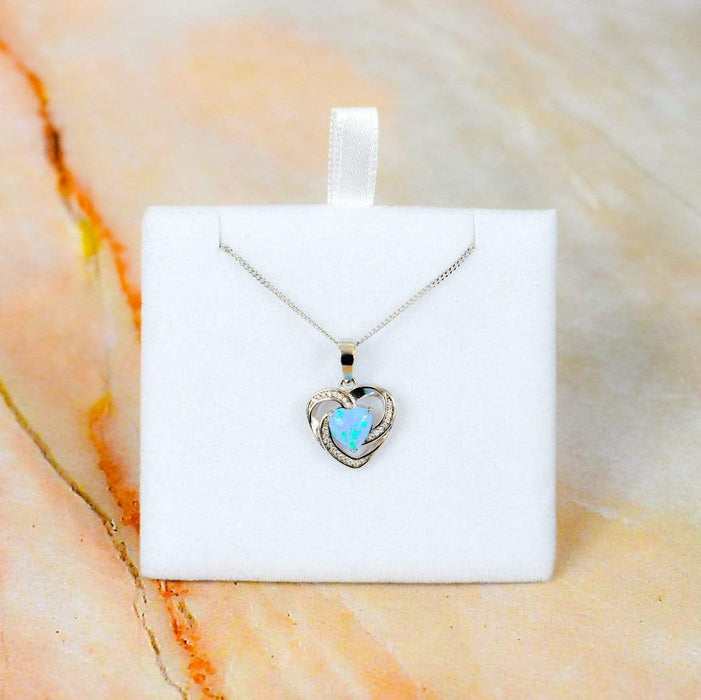 Zilver Designs Silver Jewellery Sky Opal Heart Inset With Crystal Cubic Zirconia Solid 925 Sterling Silver Pendant SP4360