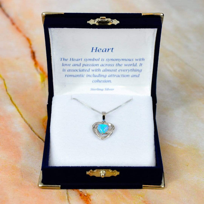 Zilver Designs Silver Jewellery Sky Opal Heart Inset With Crystal Cubic Zirconia Solid 925 Sterling Silver Pendant SP4360