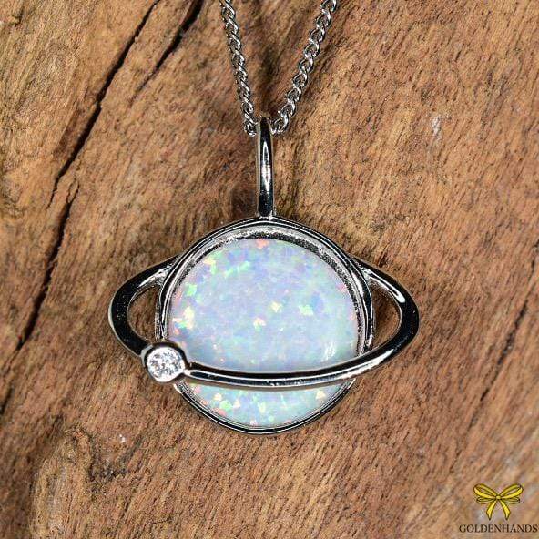 Zilver Designs Silver Jewellery Snow Opal Saturn Solid 925 Sterling Silver Pendant SP4442