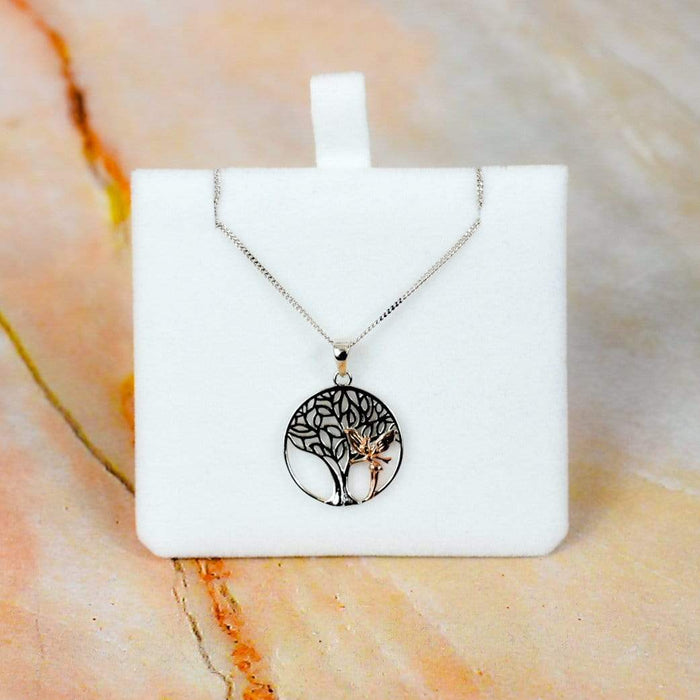 Zilver Designs Silver Jewellery Tree of Life and Rose Gold Fairy Solid 925 Sterling Silver Pendant SP4128