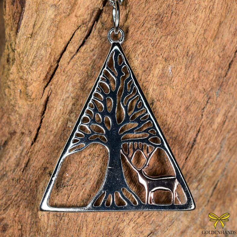 Tree Of Life And Stag Triangle Rose Gold Plated Solid 925 Sterling