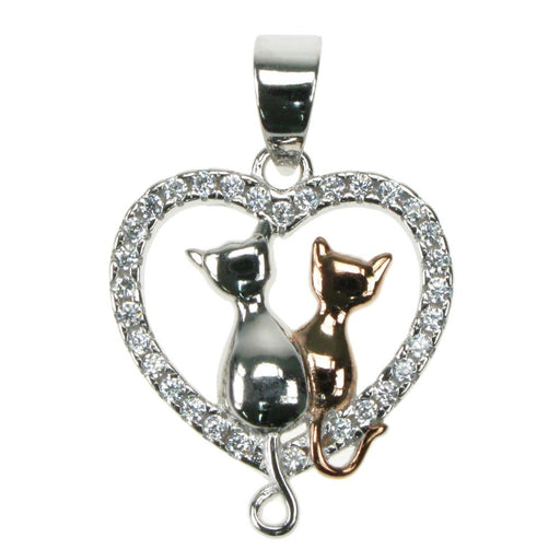 Zilver Designs ZILVER JEWELLERY Two Cats Rose Gold Detail Sitting Upon Heart Pendant SP4204